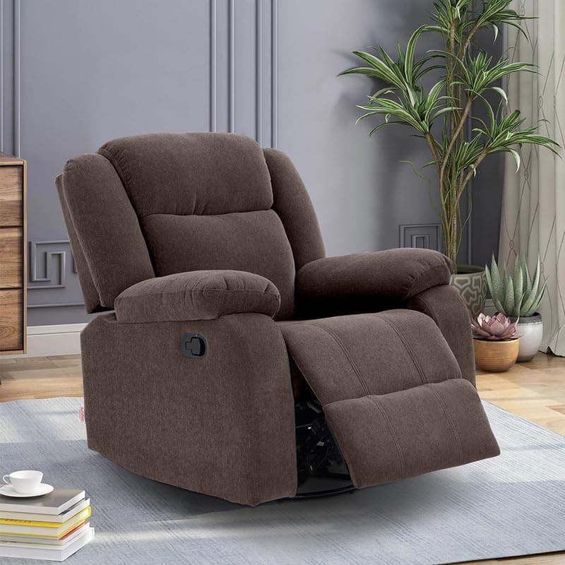Duroflex Avalon RRR - Single Seater Premium Fabric Recliner | Rock, Rotate & Recline | Full Body Support | Plush Armrests | Neck & Lumbar Comfort | Durable Frame | 3 Years Warranty - Dark Brown