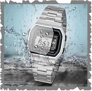 GOLDENIZE FASHION Trending Casual Digital Black Grey Alarm Slim Dial Men's & Women's Rose Gold Stainless Steel Chain Watch-Gasio Watch for Couple Gift