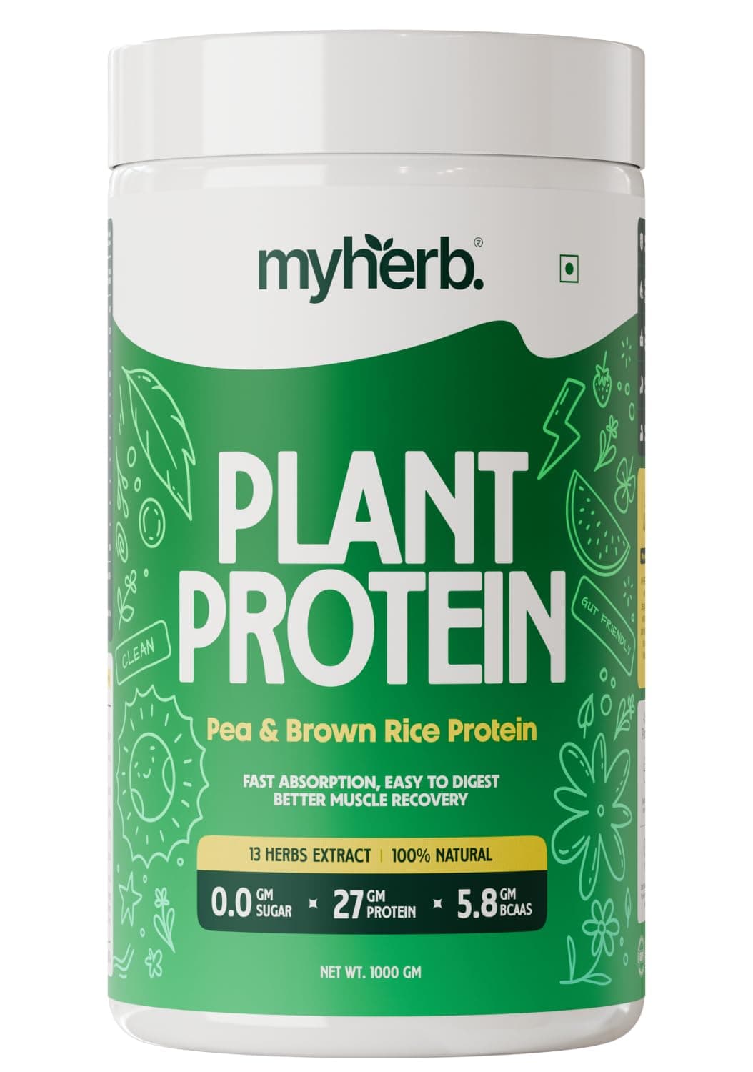MYHERB Plant Protein Powder | Pea And Brown Rice Protein Powder | Vegan High Protein Powder | 27 gm Protien,21 Vital,6 gm BCCAs |Sugar Free|For Men,Women Alphonso Mango Flavour- 1 Kg