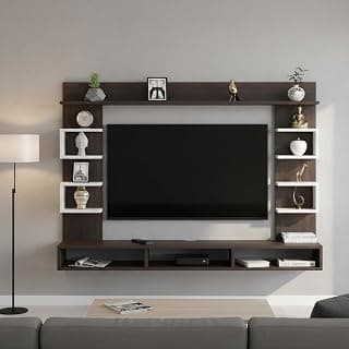 FURNEASER Steven Wall Mount TV Unit for Living Room Wooden Entertainment Center with Storage Shelves Modern TV Panel Stand Showcase for up to 43 Inch Media Console Cabinet Wenge & White