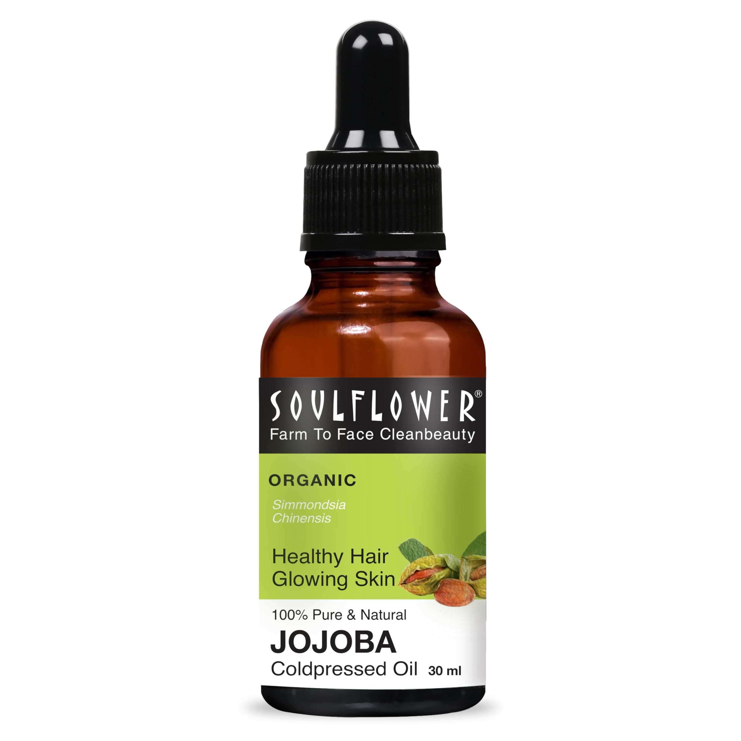 Soulflower Cold-Pressed Jojoba Oil 100% Pure & Organic for Hair Growth, Glowing Face & Skin, Cuticles | Made with Pure Jojoba Seeds| Deeply Moisturising Anti-Ageing Oil