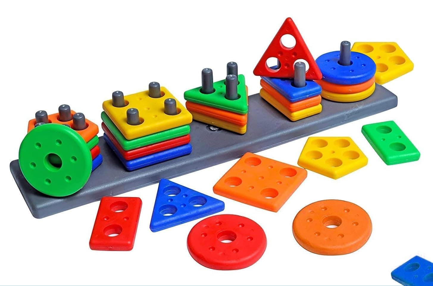 Fat Brain Toys Smart Activity Fun&Learning Blocks Geometrics, Educational & Learning Sorter Toys, Color Choose Stacking Block Game for Kids Baby, 1 2 3+ Year Activity Toys
