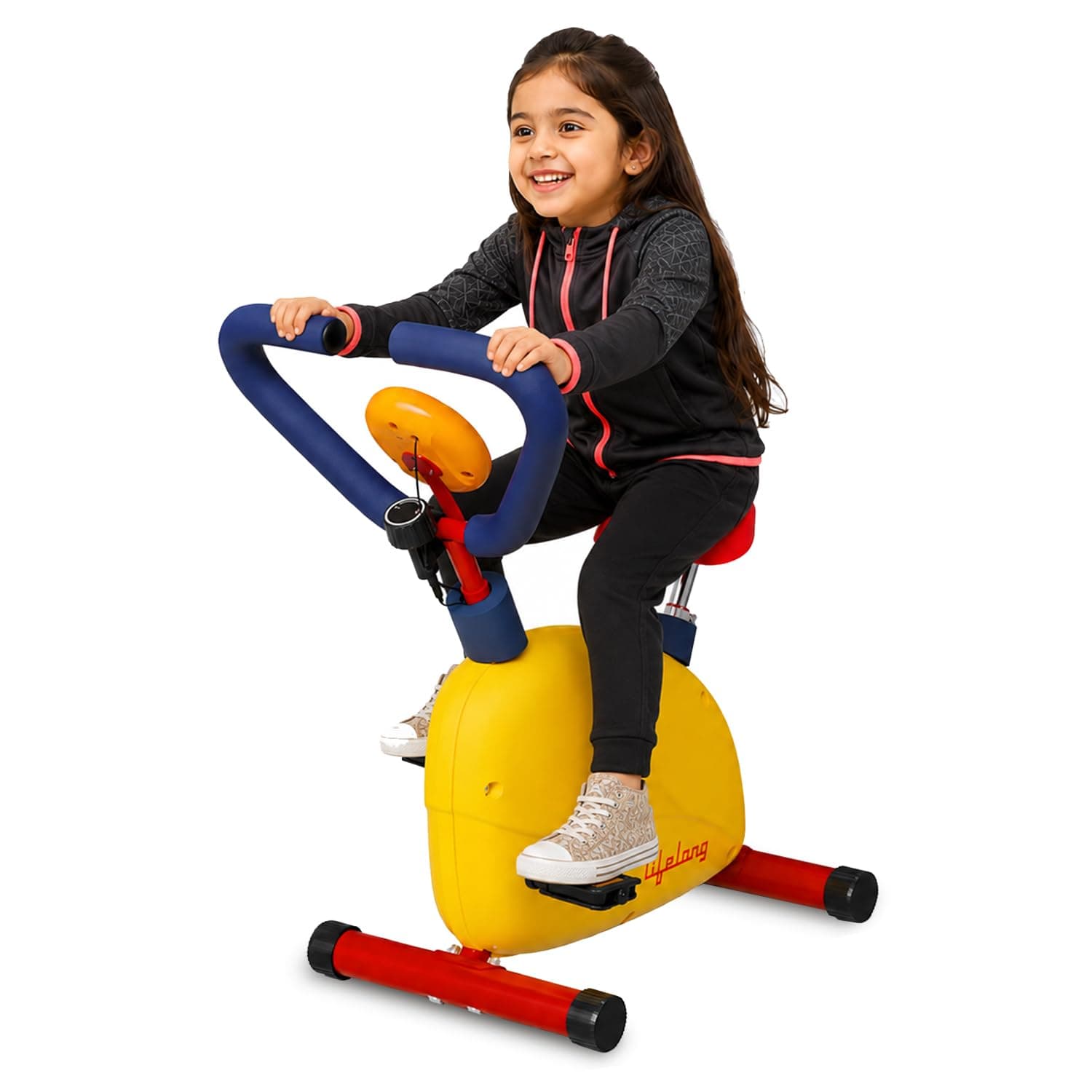 Lifelong Kids Spin Bike | Adjustable Resistance & Seat Height | Indoor Exercise Bike for Boys & Girls Ages 3-12 | Multifunction Pedometer & Ergonomic Foam Seat| Kids Home Gym Fitness Equipment