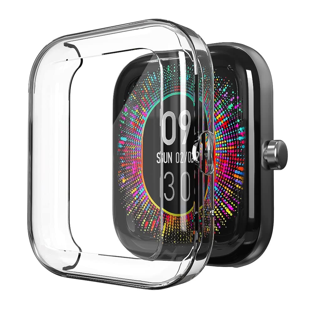 Sounce Watch Case Compatible for Fire-Boltt Dazzle Tempered Glass Screen Protector,HD Clear Touch Sensitive Ultra Thin TPU Protective Cover - Transparent