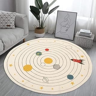 pepme Printed Cotton Round Kids mat, Space, 38 inch, Black, Yellow