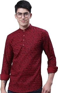 Majestic Man Men's Cotton Regular Fit Short Floral Printed Kurta