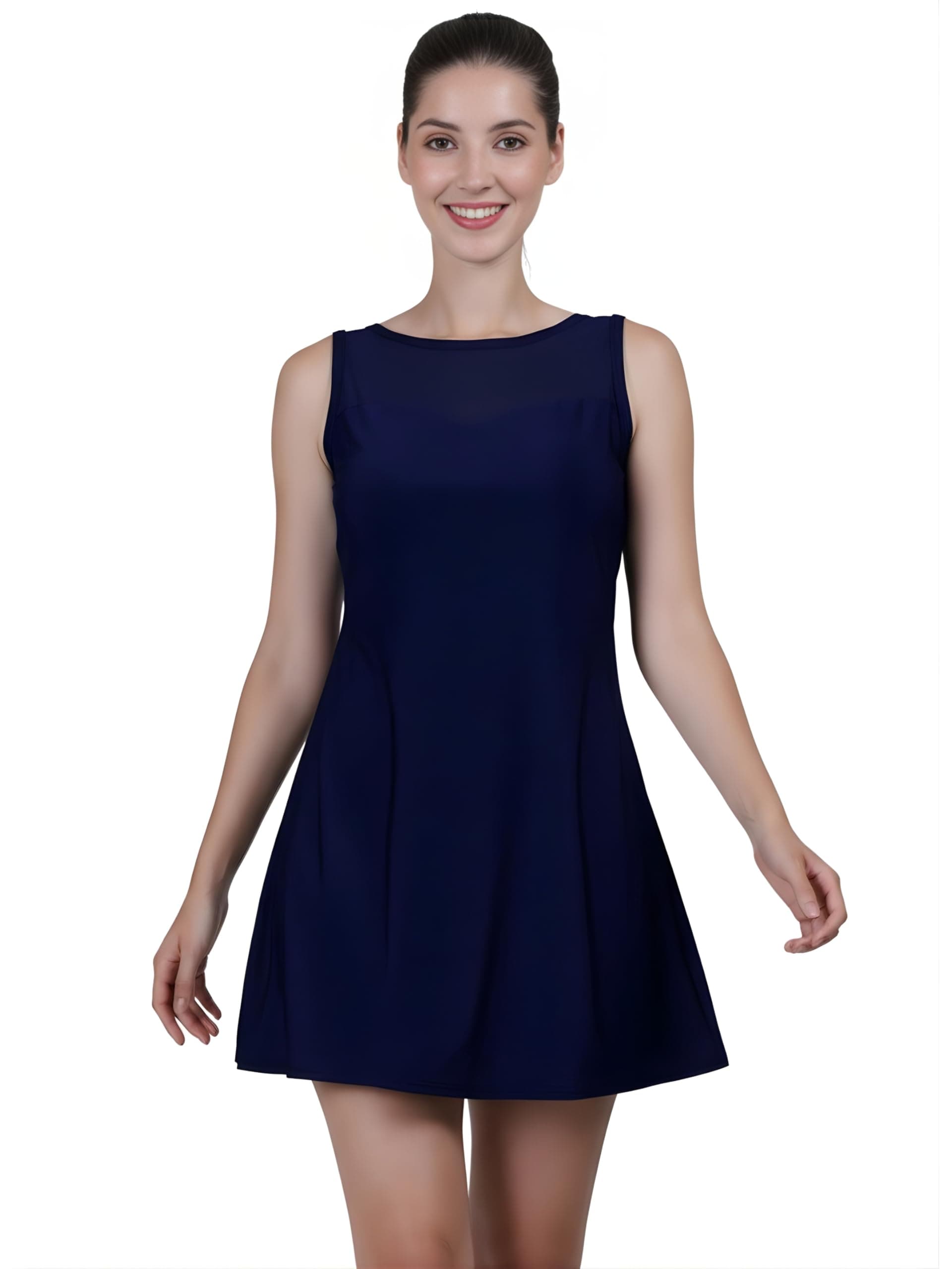 MEGASKA Tummy Control One Piece Swimming Costume with Chest Pads Attached Inner Short Vintage Frock Style Swimsuit Swimwear for Women