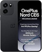 OnePlus Nord CE6 | 8GB+256GB | Pitch Black | Snapdragon 7s Gen 4 | Segment's Fastest Touch Response | 8000mAh Battery | 144Hz 1.5K AMOLED Display | 50MP Main + 32MP Selfie 4K Cameras | IP66,68,69,69K