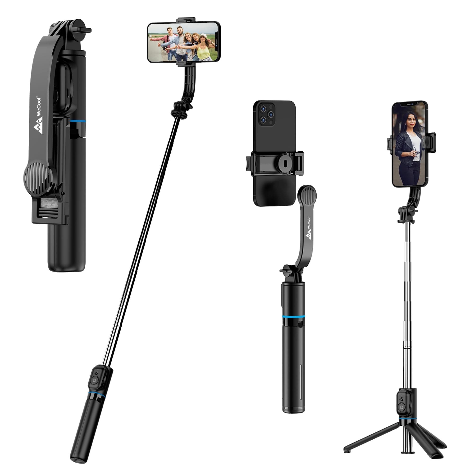 WeCool Selfie Stick Tripod with 6sec Telescopic Pole -Extendable Upto 42 inch,360°Rotational Detachable Mobile Holder with Wireless Remote for Photoshoot & Vlogging, Compatible with iPhone & Android