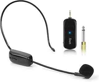 UNIY U19 UHF 2.4G Wireless Headset Mic, Microphone System 160ft Distance Ideal for Speakers, Amplifier PA System for Live Streamer, News Presenter with 3.5mm to 6.35mm Port Converter (Black)