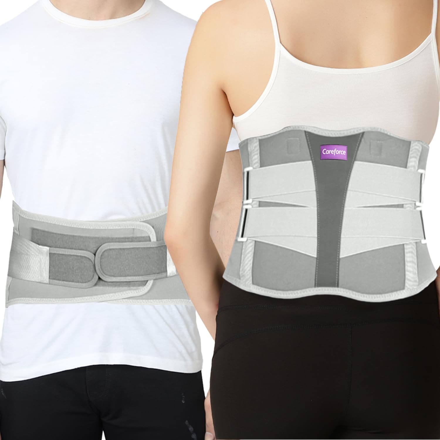 Careforce Contoured Lumber Sacral Belt for Back Pain Relief Lumber Spine Support for Posture Correction Orthopedic Waist Pad for Women & Men with Adjustable Strap for Sprains, Muscle Spasm-L