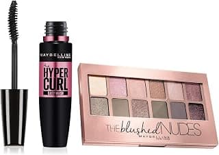 Maybelline New York The Blushed Nudes Palette Eyeshadow, 9g And Maybelline New York Hypercurl Mascara Washable, Black, 9.2ml, Matte & Shimmery Finish
