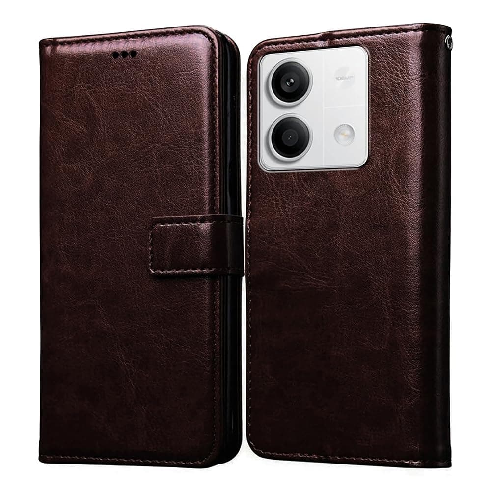Amazon Brand - Solimo Flip Leather Mobile Cover (Soft & Flexible Back case) for Mi Redmi Note 13 5G (Coffee)