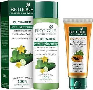 Biotique Bio Cucumber Pore Tightening Toner, 120ml and Biotique Bio Papaya Revitalizing Tan Removal Scrub, 50g