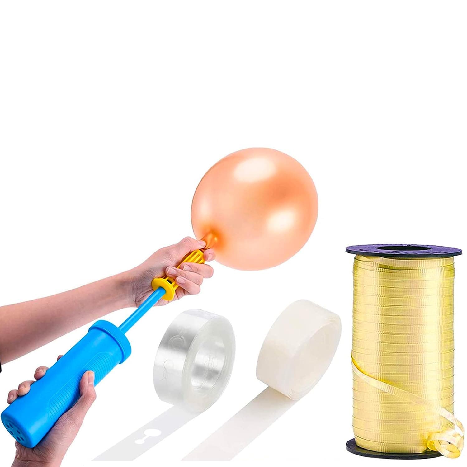 Party Propz Polypropylene (PP) Balloon Arch Garland Strip Kit-Set Of 4 Pcs|Birthday Decoration Items|Air Pump For Balloon|Golden Curling Ribbon |Balloon Arch Strip|Balloon Hand Pump Machine Small