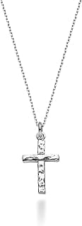 Miabella 925 Sterling Silver Italian Hammered Cross Pendant Necklace for Women Men 18 Inch Chain, Sterling Silver or 18K Yellow Gold Over Silver