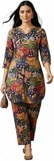 Bee M Pee Designer Trendy Floral Printed Poly Rayon Cotton Latest Kurta Coord Sets for Women | Stylish Casual Kurti Tunic Cord Set with Pant for Woman for Office
