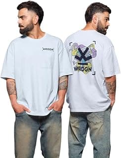 WROGN Men's 220 GSM Pure Cotton Terry T-Shirt | Front & Back Graphic Print | Oversized Fit
