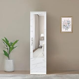 Nilkamal Marbito 1 Door Wooden Wardrobe with Mirror for Bedroom | Engineered Wood Almirah |Clothes Cupboard, Storage Organizer|4 Shelves & 1 Drawer | Frosty White