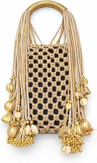 Verque Handcrafted Boho Macrame Tassel Handbag | Premium Knot Design Shoulder Bag for Women | Stylish Party & Casual Sling Purse (Gold & SILVER)