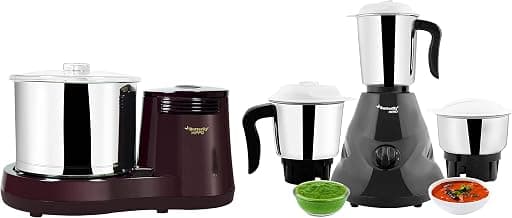 Butterfly Hero 500 - Watt Mixer Grinder With 3 Jars (Grey) & Hippo 2.0 L Table Top Wet Grinder, Cherry Combo