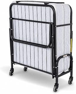 PALMEN Vento Rollaway Folding Foam Bed with Mattress, 6 inch Foldable Foam Mattress 75x36 inch Powder Coated Black Matte.