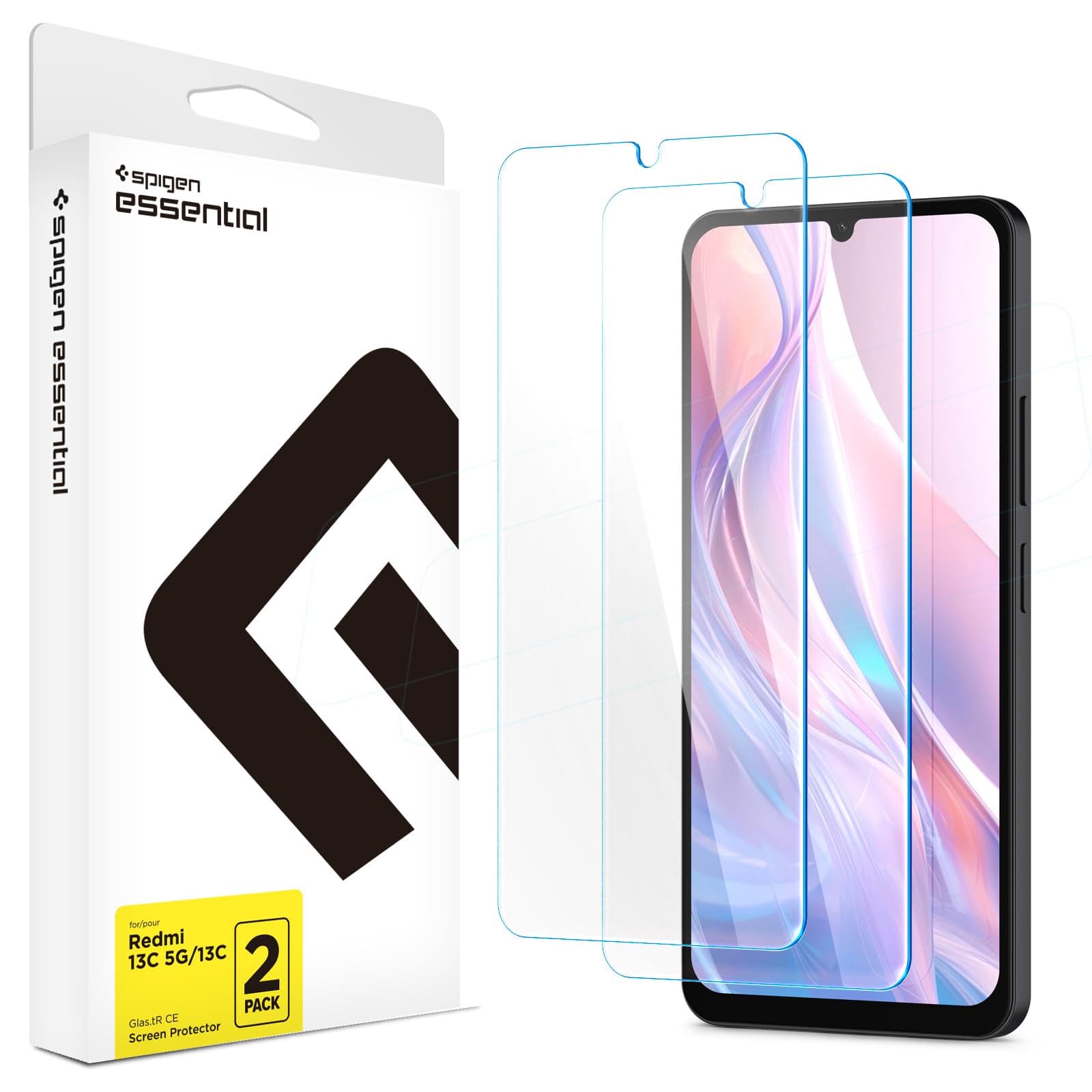 Spigen Essential Glas.tR CE Tempered Glass Screen Guard for Redmi 13C / POCO C65 - (2 Pack)
