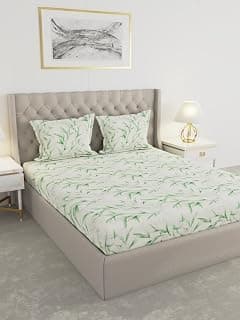 Raymond Home 100 GSM Insignia Ultra Soft Floral Double Bedsheet (2.25 Mx2.50 M) with 2 Pillow Covers(46 CM x 69 CM) - White & Green