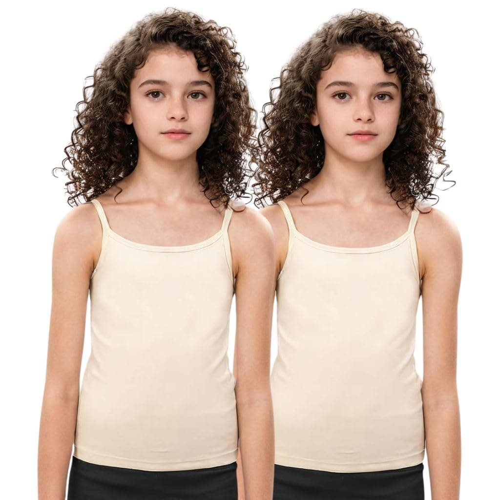 Adira | Camisole for Girls 13-14 Years | Flat Padded Innerwear Vest | Cami for Puberty | Overs Nipples & Gives Confidence at School | Soft, Stretchy Cotton | Pack of 2