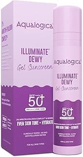 Aqualogica Illuminate+ Dewy Gel Sunscreen SPF 50+ PA++++ with 2% Arbutin-Hyaluron Complex™ & Wild Berries - 50 g | SPF 50+ PA++++ | In-Vivo Tested | New-age Filters | Anti-Pollution Factor | For Luminous & Hydrated Skin | Fragrance-Free & No White Cast | 2% Arbutin-Hyaluron Complex™ & Wild Berries | Broad Spectrum UVA/B & Blue Light Protection | Lightweight | For Men & Women