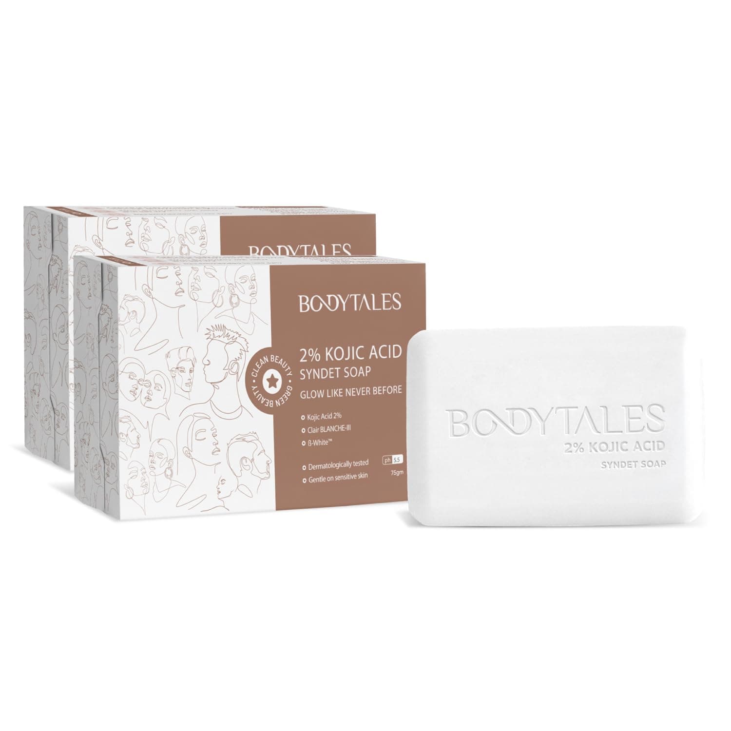 BODYTALES 2% Kojic Acid Syndet Soap with Glutathione | For Pigmentation & Sun damage | Soap for Men & Women | Suitable for All Skin Types | 75g (Pack of 2)