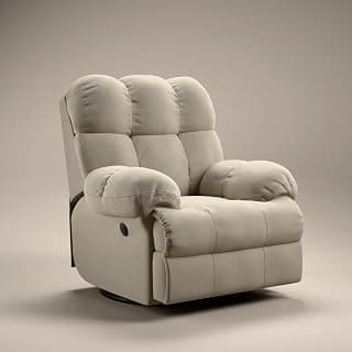 Green Soul Shangri-La| Single Seater Recliner Sofa with Oversized Backrest, Premium Comfort and Soft Suede Fabric (Beige_Fabric, Rocking & Revolving)