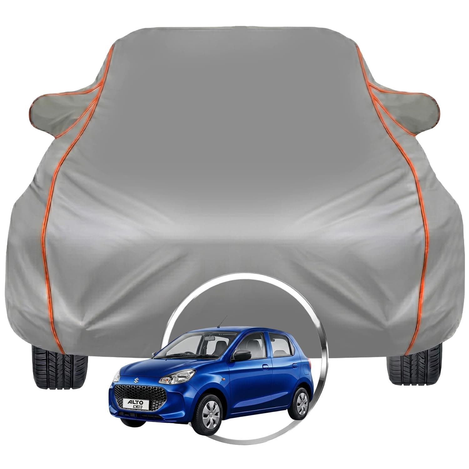 Pivalo Car Cover for Maruti Suzuki Alto K10 – Fits All Model & Year | 100% Waterproof All-Weather UV & Paint Protection | Premium 3-Layer Fabric | Triple Stitched with Reflective Piping (Grey)