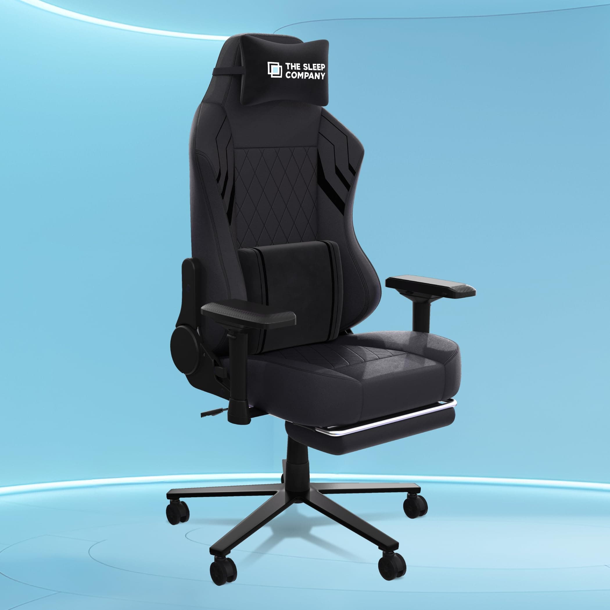 The Sleep Company XGen Pro Gaming Chair | 180° Flat Recline | Patented SmartGrid Tech | Extendable Legrest | Removable Lumbar Pillow | 4D Armrests | 3 Years Warranty | Free Installation | Black