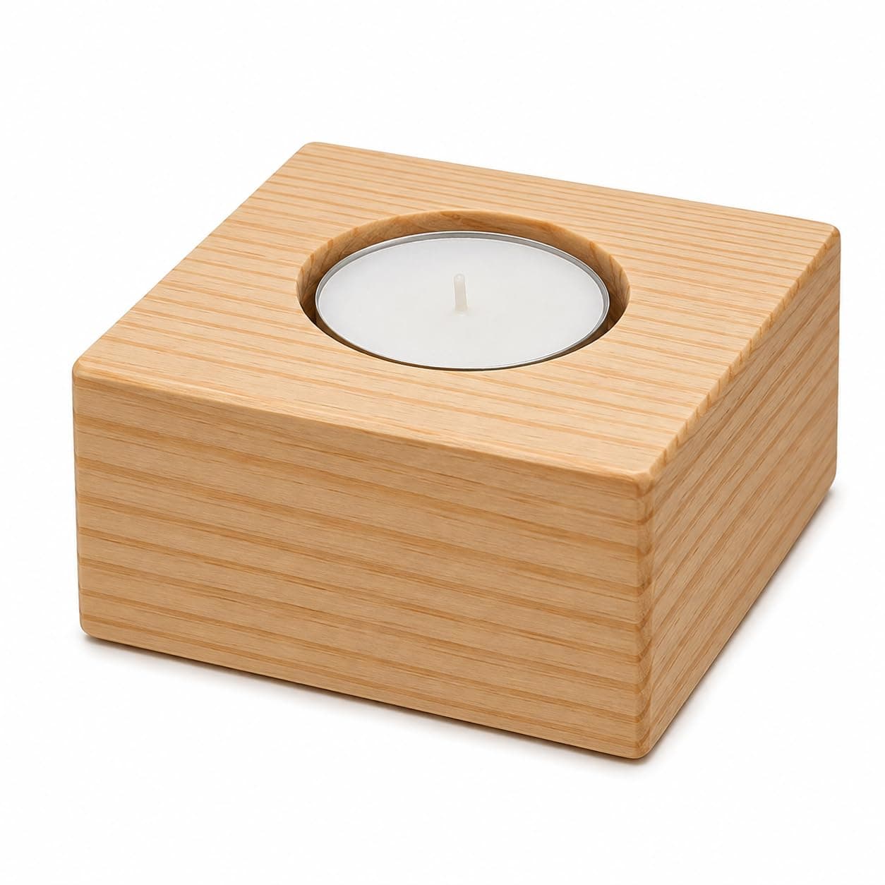 Tealight Candle Holder | Square Design, Natural Wood Finish