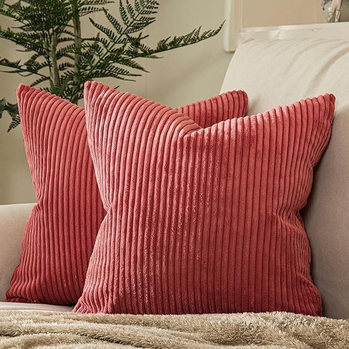 Guffaw/ Corduroy/Stripped/Luxury Cushion Covers Standard Size 16"X16" INCHES (1, CB-RED)