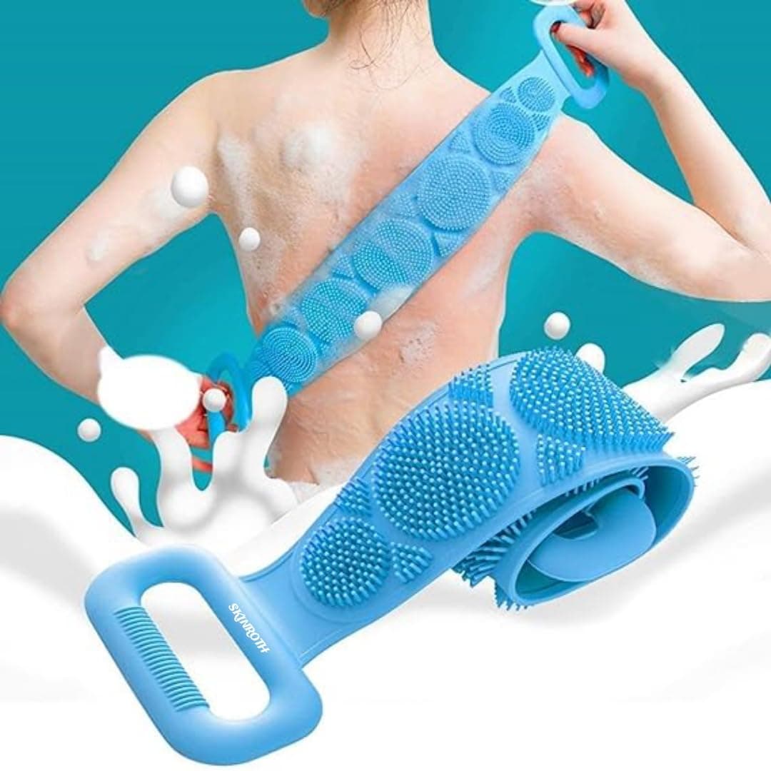 Silicone Body Back Scrubber Double Side Bathing Brush for Skin Deep Cleaning Massage, Dead Skin Removal Exfoliating Belt for Shower, Easy to Clean for Men & Women