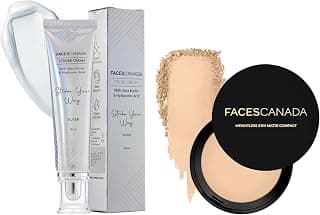FACESCANADA Strobe Cream - Silver 30Ml And Faces Canada Weightless Stay Matte Finish Compact Powder For All Skin Type- Natural 9 Gm