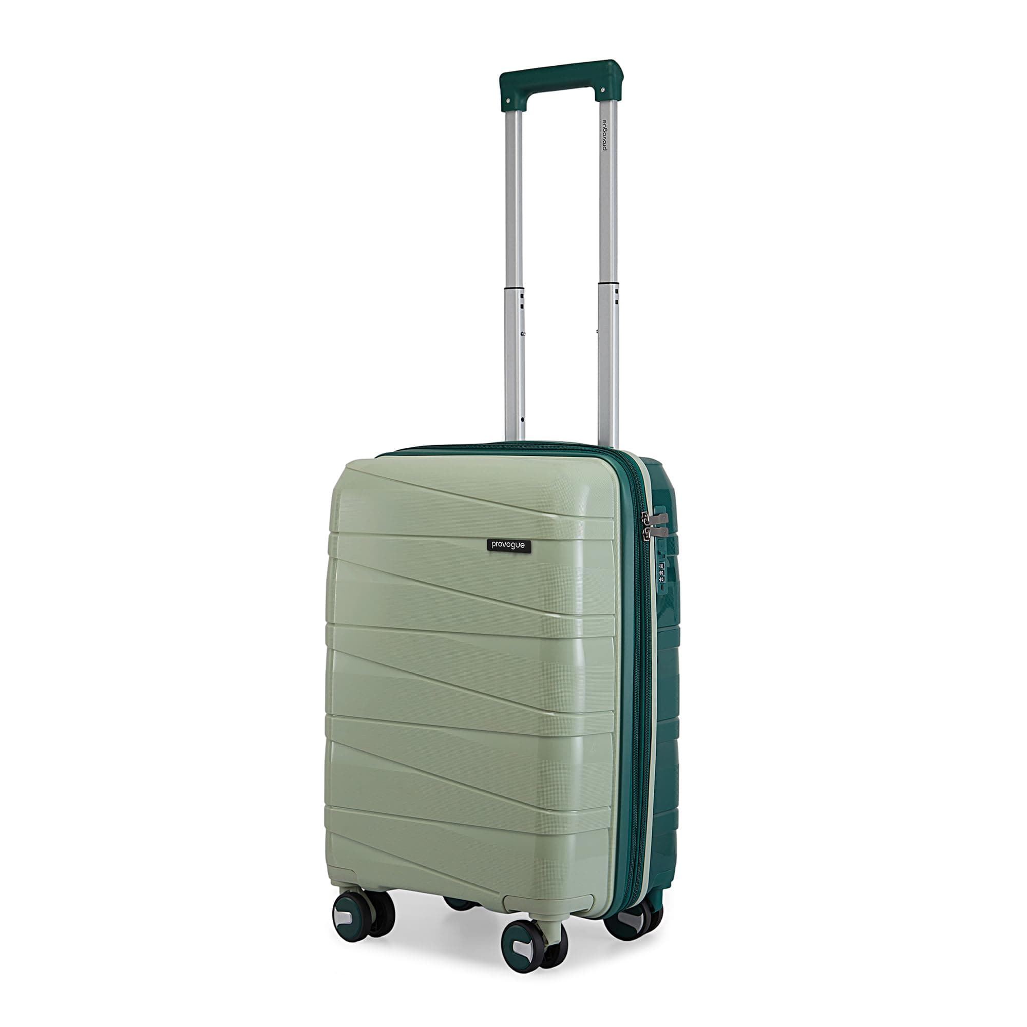 Provogue Azure Hard-Sided PP 55 Cm Cabin Luggage Suitcase | Expandable Space with 8 Wheels Trolley Bags for Travel | Lightweight with Combination Lock | 5 Year Warranty (Laurel Green/Hunter Green)
