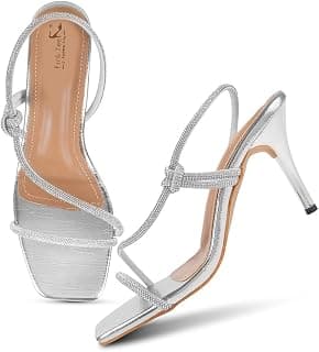 Generic FROH FEET Women’s Strappy Stiletto-Heeled Sandals with Slim, Embellished Criss-Cross straps and a Square Toe for Parties, Evening Events, or Special Occasion