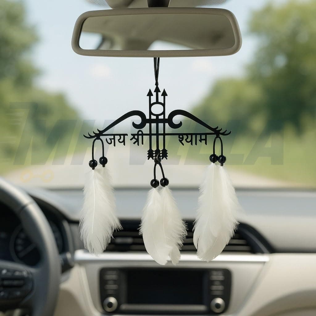 M H Villa Khatu Shyam Dream Catcher for Rearview Charm, Spiritual Car Decoration Items Interior Accent, Elegant Car Hanging Accessories Interior for Positive Vibes, Stylish Car Mirror Hanging Gift