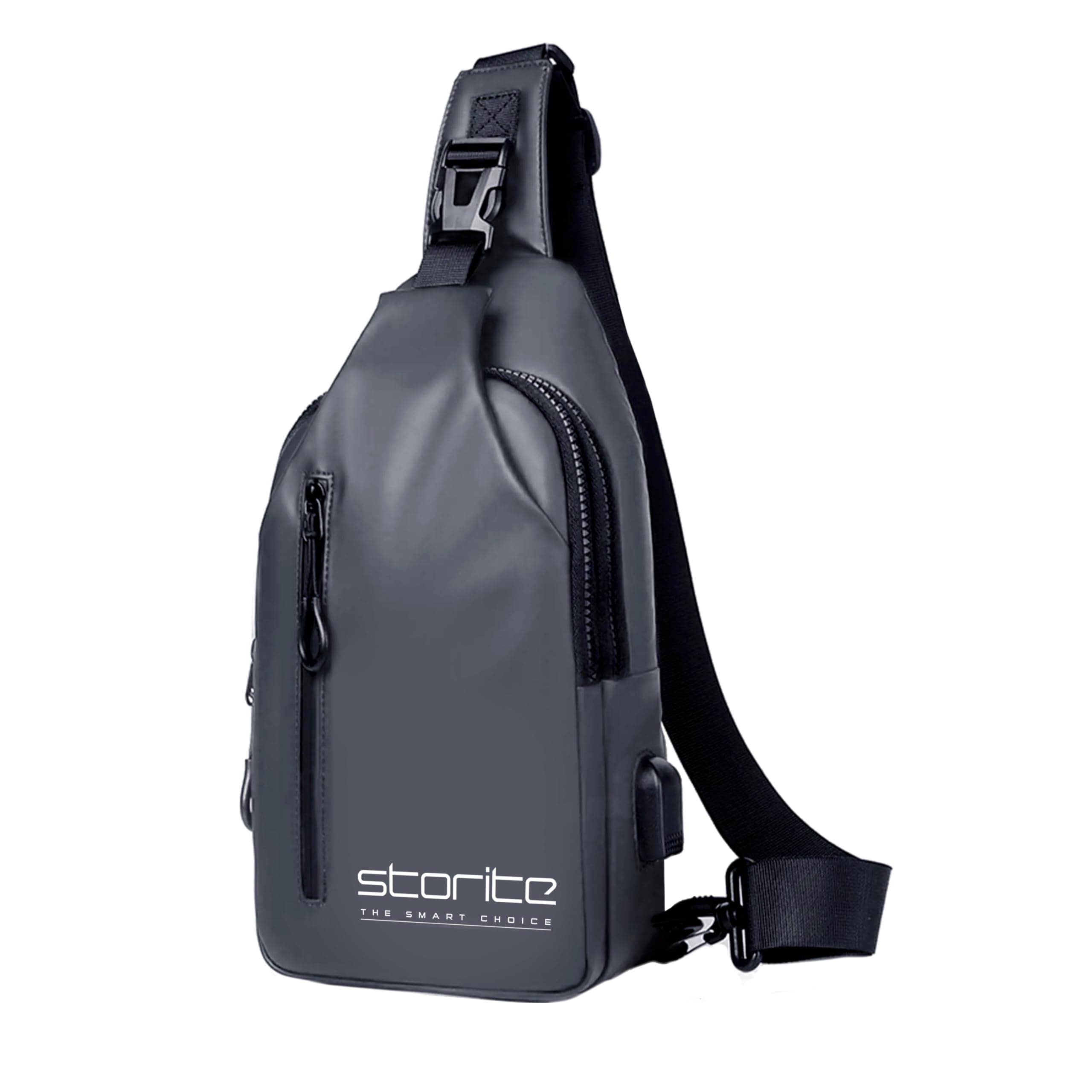 Storite Small Crossbody Chest Sling Bag, Grey, 31x17x8 cm | Water Resistant Fabric, USB Charging Port, Adjustable Shoulder Strap, Lightweight, Travel, Hiking, Outdoor, Daily Use