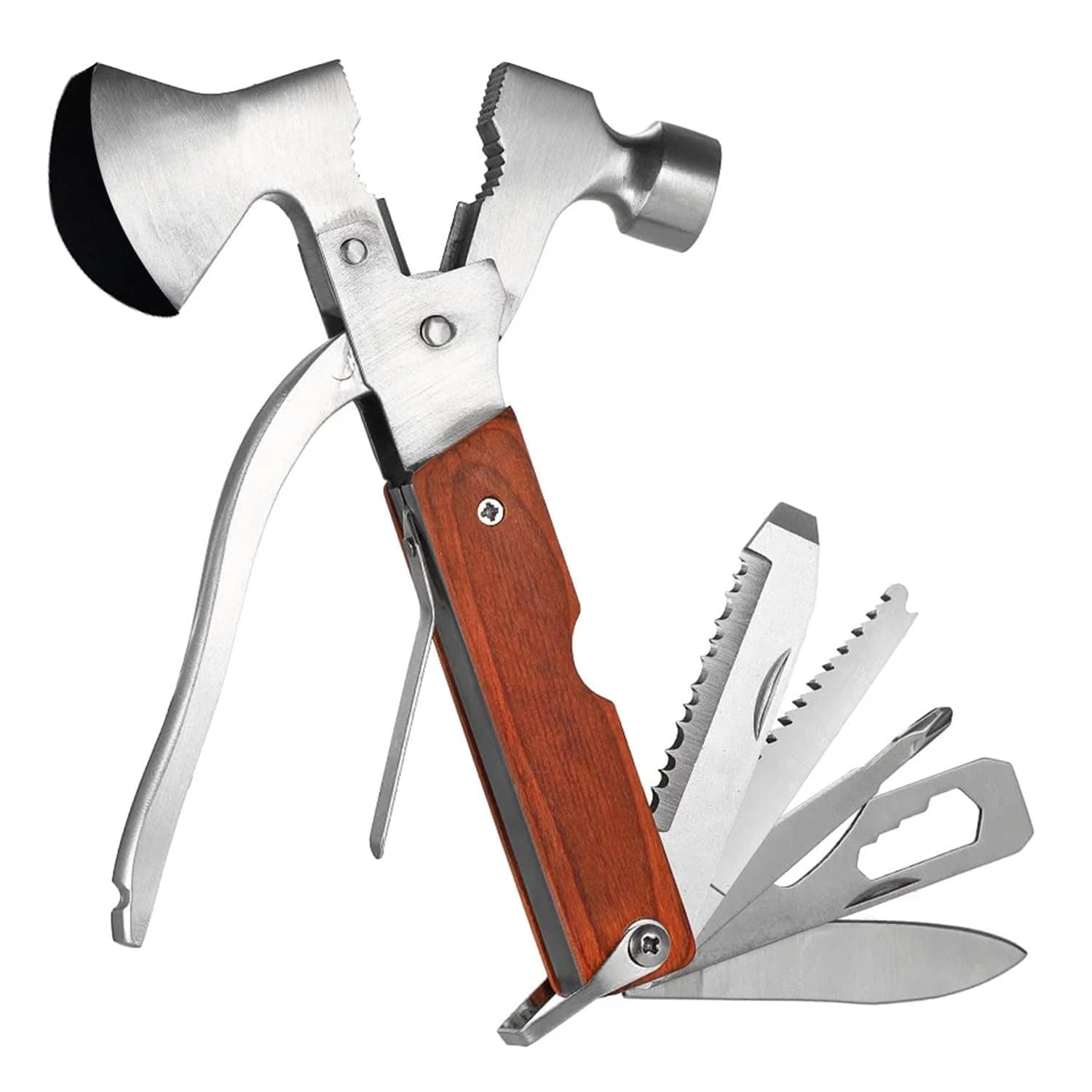 Hacer Silver Stainless Steel 10 in 1 Multi-Functional Camping Pocket Hand Tool Set