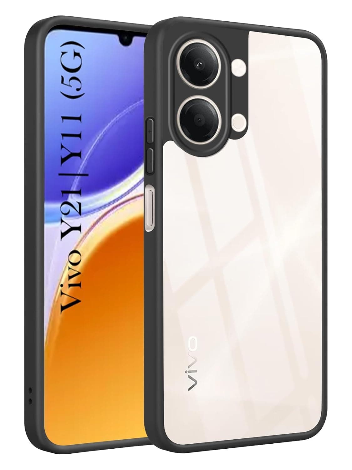 CaseYara Shockproof Hybrid Armour Back Cover for Vivo Y21 5G | Vivo Y11 5G | (Clear PC with Black TPU Bumper) - Hard Back Cover Case for Vivo Y21 5G | Y11 5G - Transparent