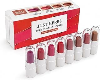 Just Herbs Herb Enriched Lipstick Kit | 8 Creamy Matte Shades | Travel Friendly & Richly Pigmented | Infused with Ashwagandha, Brahmi & Castor Oil | Curated for Indian Skin Tones