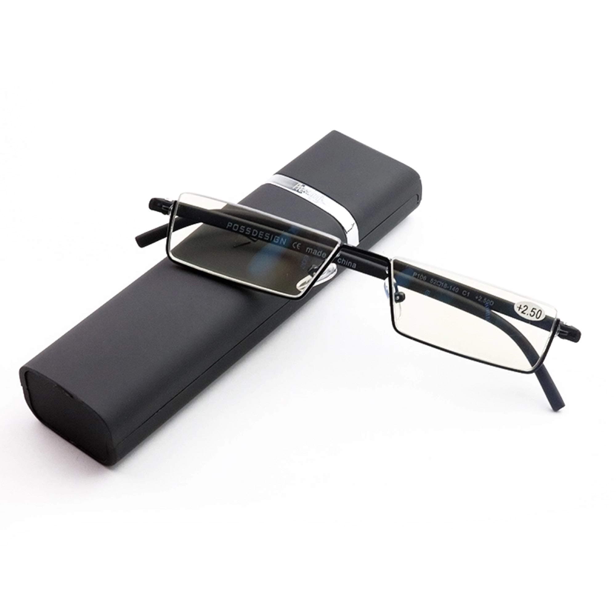 AUGEN Unisex Reading Glasses Blue Block Anti-Glare Near Distance Rectangular Metal Half Frame (Black, 2.50)