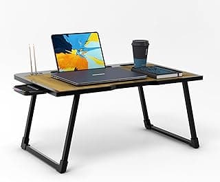Cubiker Multipurpose Foldable Lapdesk with Cup, Pen Holder & Docking for Tablet | Work from Home, Use for Writing, Bed, Breakfast, Portable (Wooden - 60[cm] x 40[cm] x 24[cm])