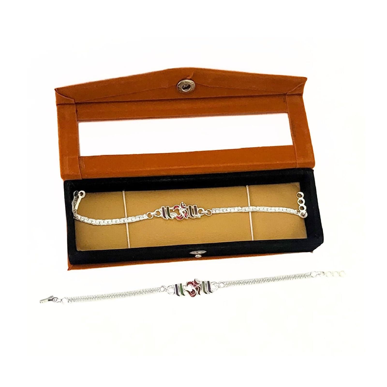 RELBEES Exclusive Rakhi/Silver Bracelet Rakhi For Brother/Wrist Band With Velvet Gift Box/Roli/Chawal(1068)