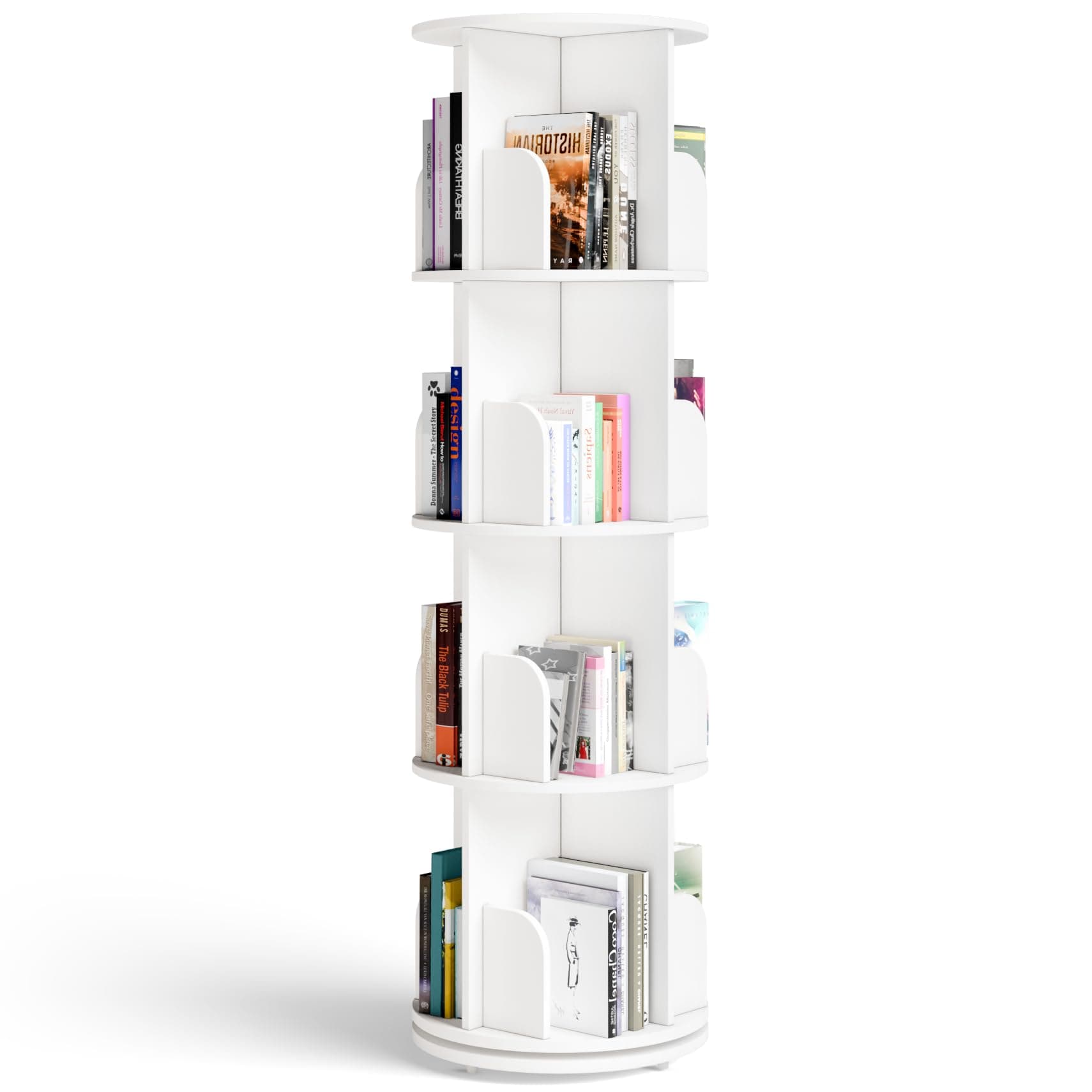 Rocco Engineered Wood 360° Rotating Bookshelf (White, 4-Tier)