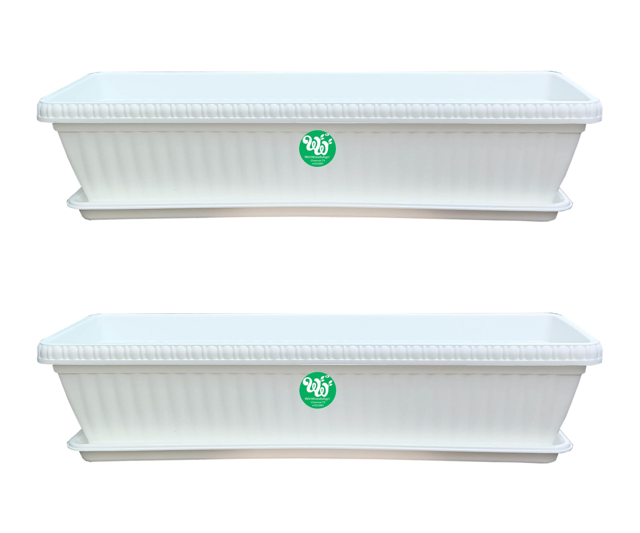 WinWoodsAgri Plant Container Rectangular Pots/Planter with Bottom Tray/Window Planter 26 inch Rectangular pots vergin Plastic 2 feet Rectangular Window Planter (Pack of 2, White)